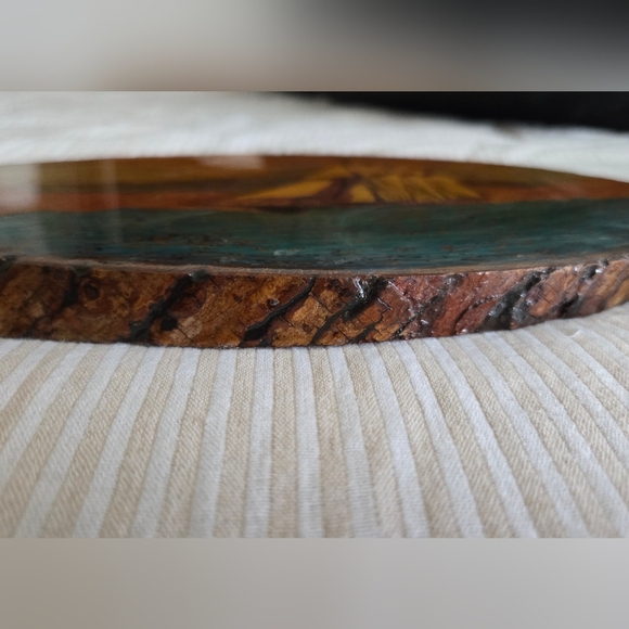 Vintage Handmade Nautical Wood Slice Etched Ship Art Wood Burning Ocean - Picture 4 of 10